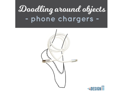 Doodling around objects! Printable art worksheet - "phone chargers" theme