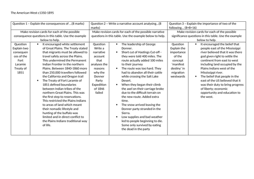 American West EDEXCEL Exam Question Bank