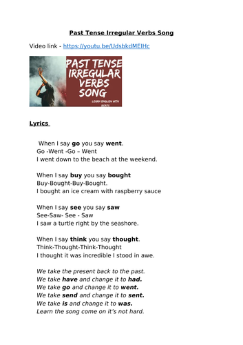 Past Tense Verbs Song