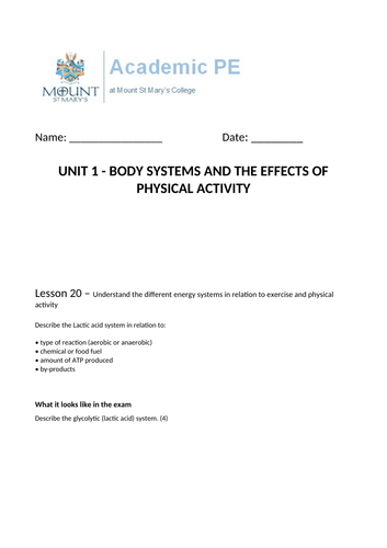 Lactic Acid System Notes and Presentation