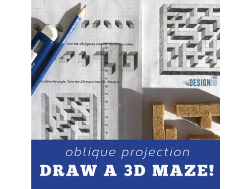 Draw a 3D maze! Oblique Projection worksheet - with video
