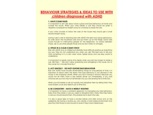 Behaviour Strategies and Tips for children with ADHD