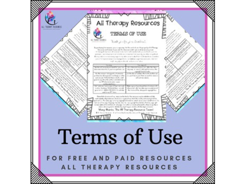 Terms of Use & Credits - Free & paid purchases {All Therapy Resources}
