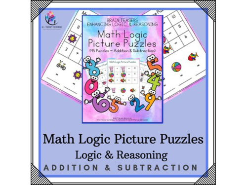 Math Logic Picture Puzzles - Addition & Subtraction (45 puzzles) Homeschool