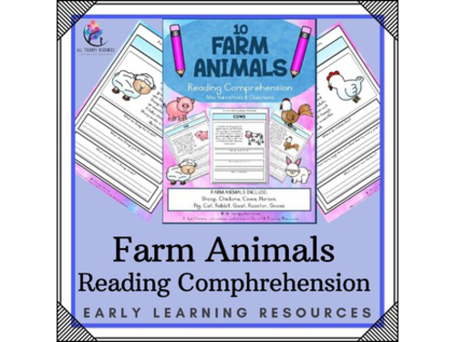 10 FARM ANIMALS -  Reading Comprehension Mini Factual Story &  Questions