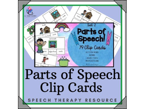 Set 2 - Parts of Speech Clip Cards - Grammar - Special Education