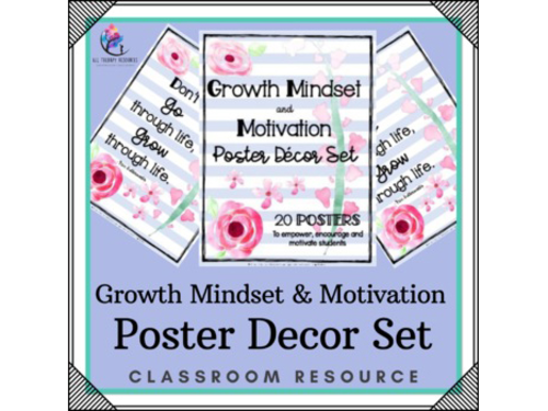 Growth Mindset and Motivation Poster Decor Set - Bulletin Board - Shabby Chic