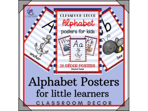 Classroom Alphabet Posters Decor SET - Nautical Theme Bulletin Board