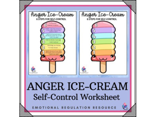 Anger Ice-Cream - 6 Steps for Self Control Worksheet and Questions