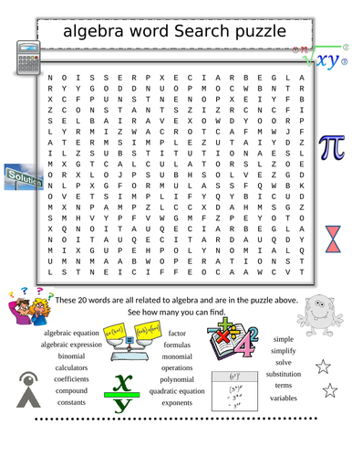 Algebra Word Search Puzzle (20 Algebra Words to Find)