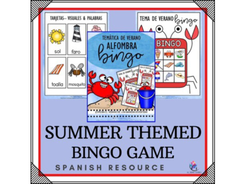 SPANISH VERSION - Summer Themed Vocabulary Language Bingo Game - End of Year