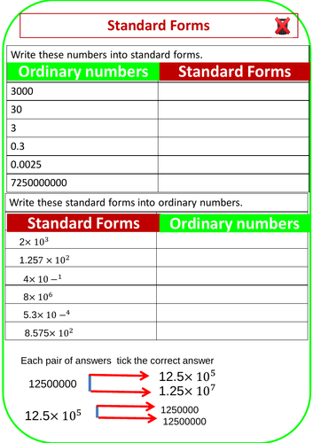 Introducing Standard Forms: Worksheet
