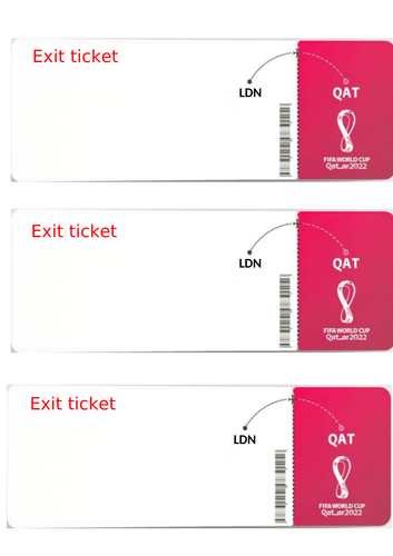 World Cup inspired exit ticket/pass.