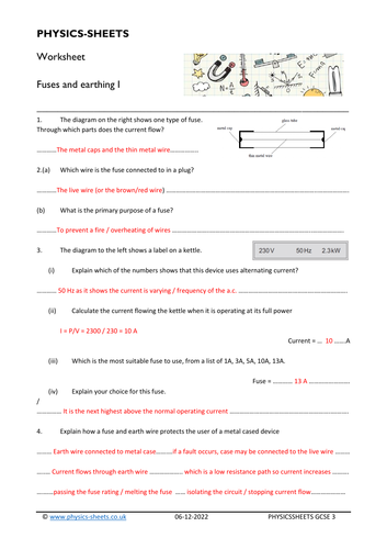 GCSE/IGCSE Fuses and earthing Questions and Answers
