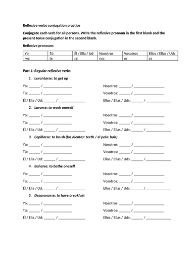 Reflexive verbs conjugation practice (regular and stem change)