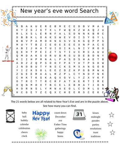 New Year's Eve Word Search Puzzle