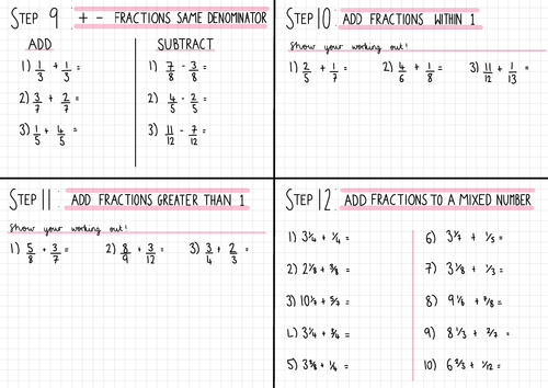 White Rose Maths Year 5 Fractions A Homework Steps 9-12