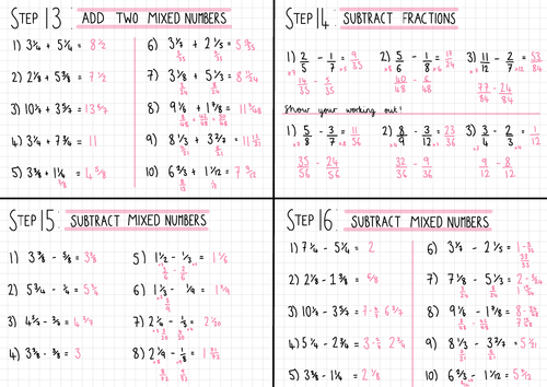 White Rose Maths Year 5 Fractions A Homework Steps 13-16