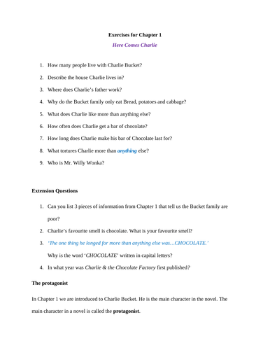 Charlie & The Chocolate Factory: Chapter 1 Exercises (with answers)