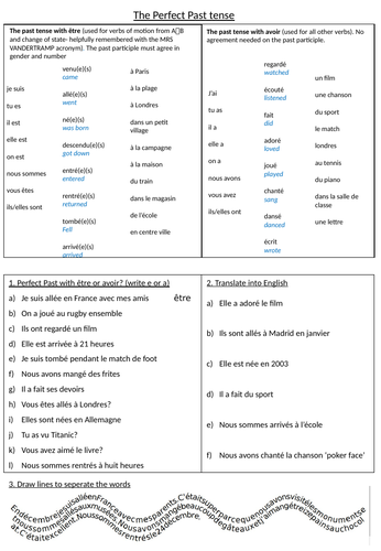 The perfect past tense with avoir and être worksheet (conti style)