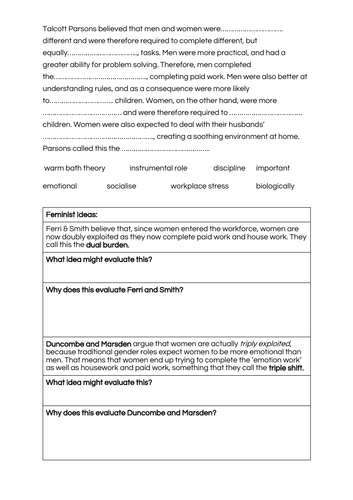 GCSE Sociology: Marxist/Functionalist views of Conjugal Roles
