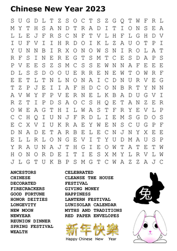 Chinese New Year 2023 Word Search