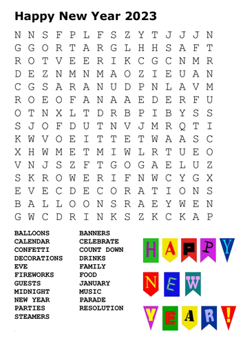Happy New Year 2023 Word Search