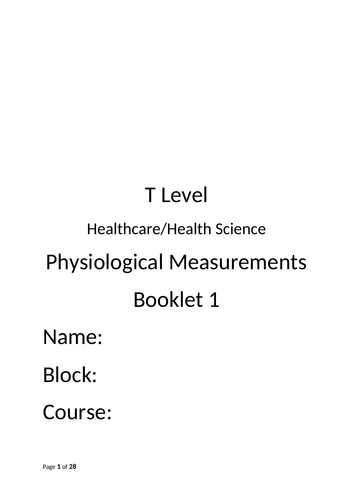 T level Health/Healthcare Physiological measurements