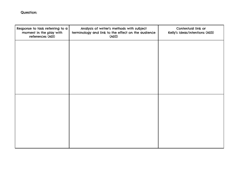 Planning sheet (Lit Paper 2)