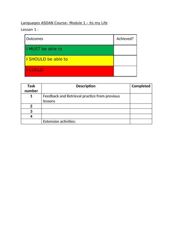 ASDAN Language Short Course lessons