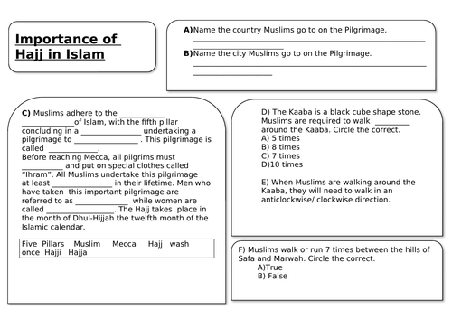 Hajj worksheet