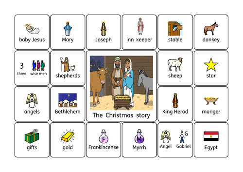 Nativity Christmas Story word mat vocabulary dual coded