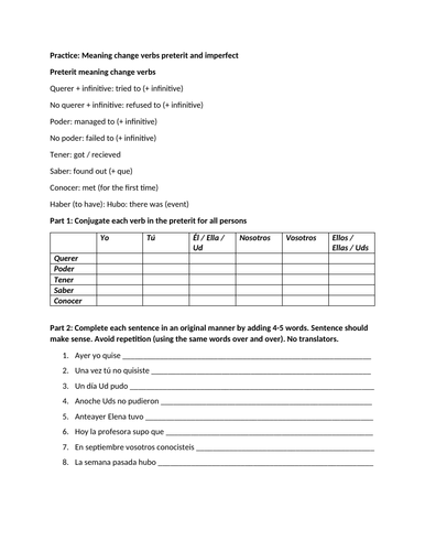 Practice meaning change preterit imperfect verbs