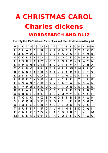 CHARLES DICKEN'S 'A CHRISTMAS CAROL' WORDSEARCH AND QUIZ