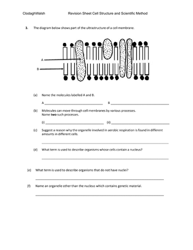 Cell Structure and Scientific Method Revision Sheet LC LH Biology with Marking Scheme