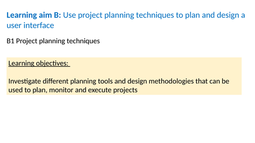 BTEC DIT C1 project planning tools