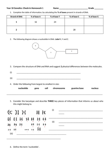 Structure of DNA check-in sheet 1 Victorian curriculum Year 10 AUSTRALIA