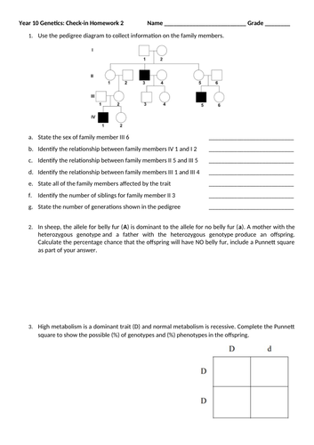 Genetics check-in sheet 2 Victorian curriculum Year 10 AUSTRALIA