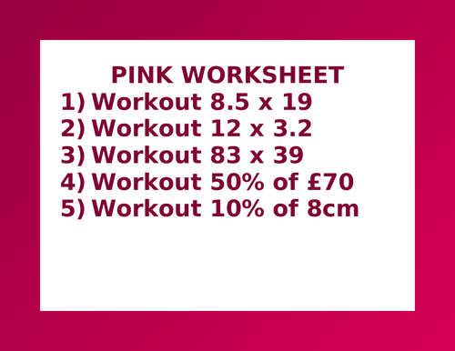 PINK WORKSHEET 47 | Teaching Resources