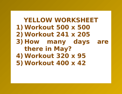 YELLOW WORKSHEET 13