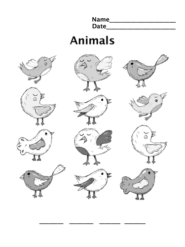 Animals Coloring & Spelling Sheets (6) - Dog, Cat, Bird, Bear