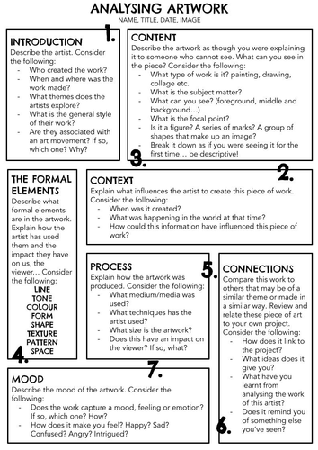 Analysing Artwork Helpsheet