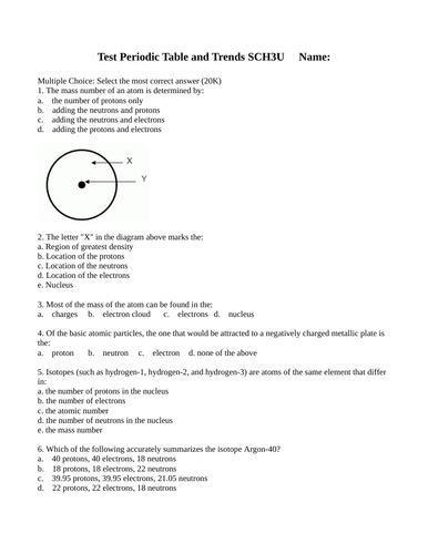 2 TESTS WITH ANSWERS Periodic Trends Test PERIODIC TABLE TEST Package Grade 11 Chemistry #1