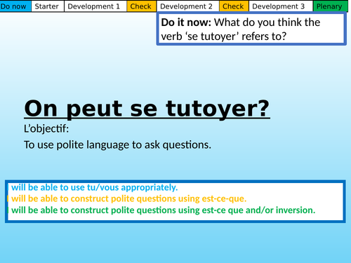 On peut se tutoyer/ Félicitations Studio GCSE Mod 3.3/4