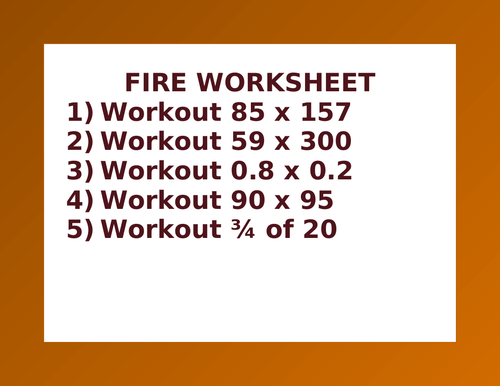 FIRE WORKSHEET 16