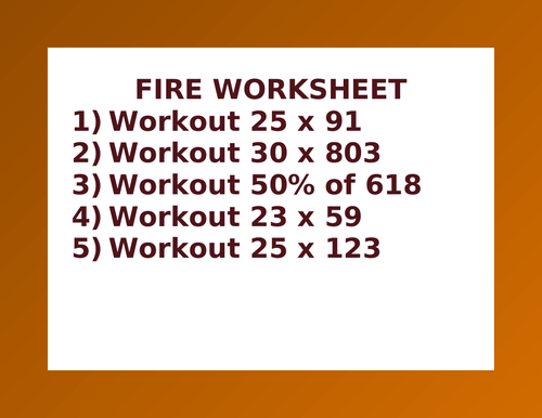 FIRE WORKSHEET 19