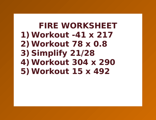 FIRE WORKSHEET 25