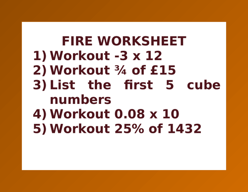 FIRE WORKSHEET 30