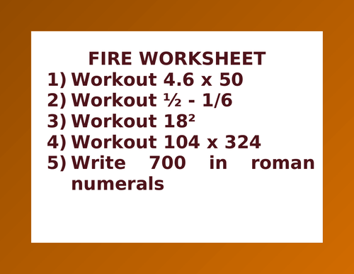 FIRE WORKSHEET 49