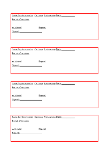 Same Day Intervention Slips